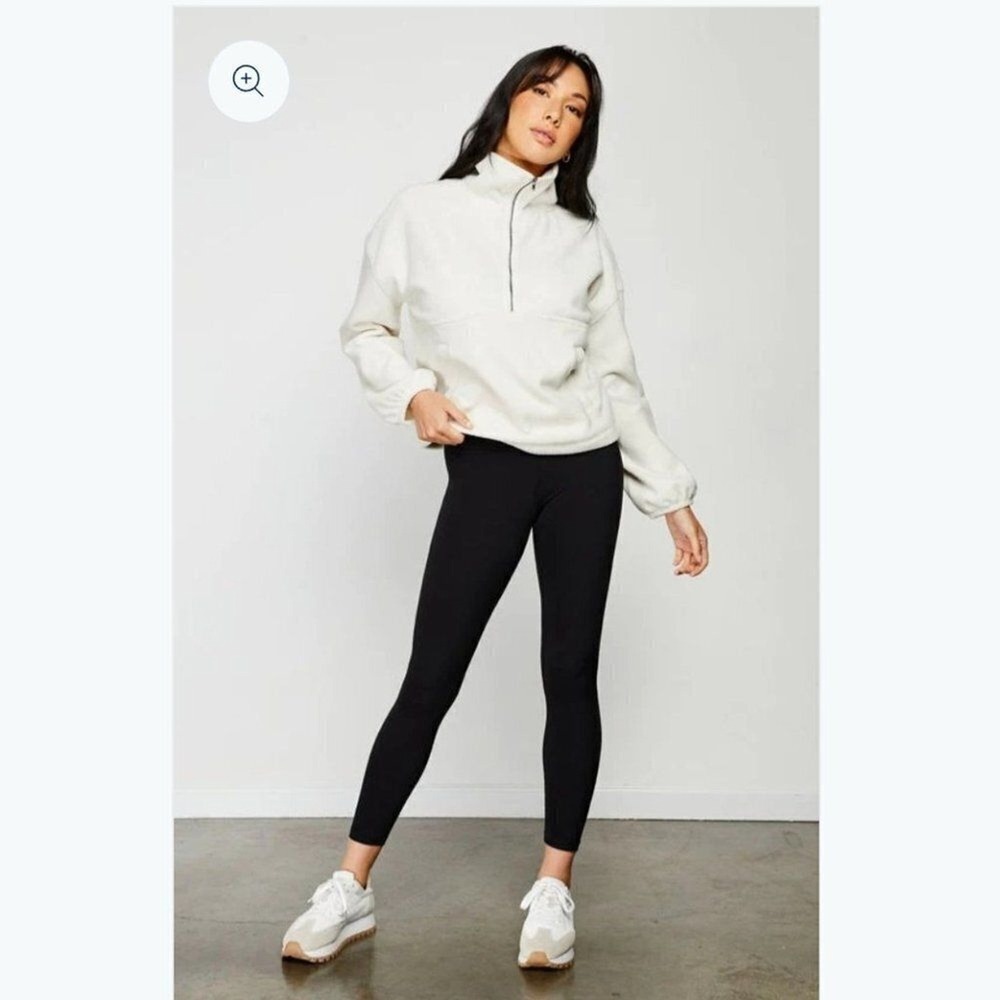 Gentle Fawn Womens 1X Cream White Fleece Quarter Zip Pullover Sweatshirt Cropped